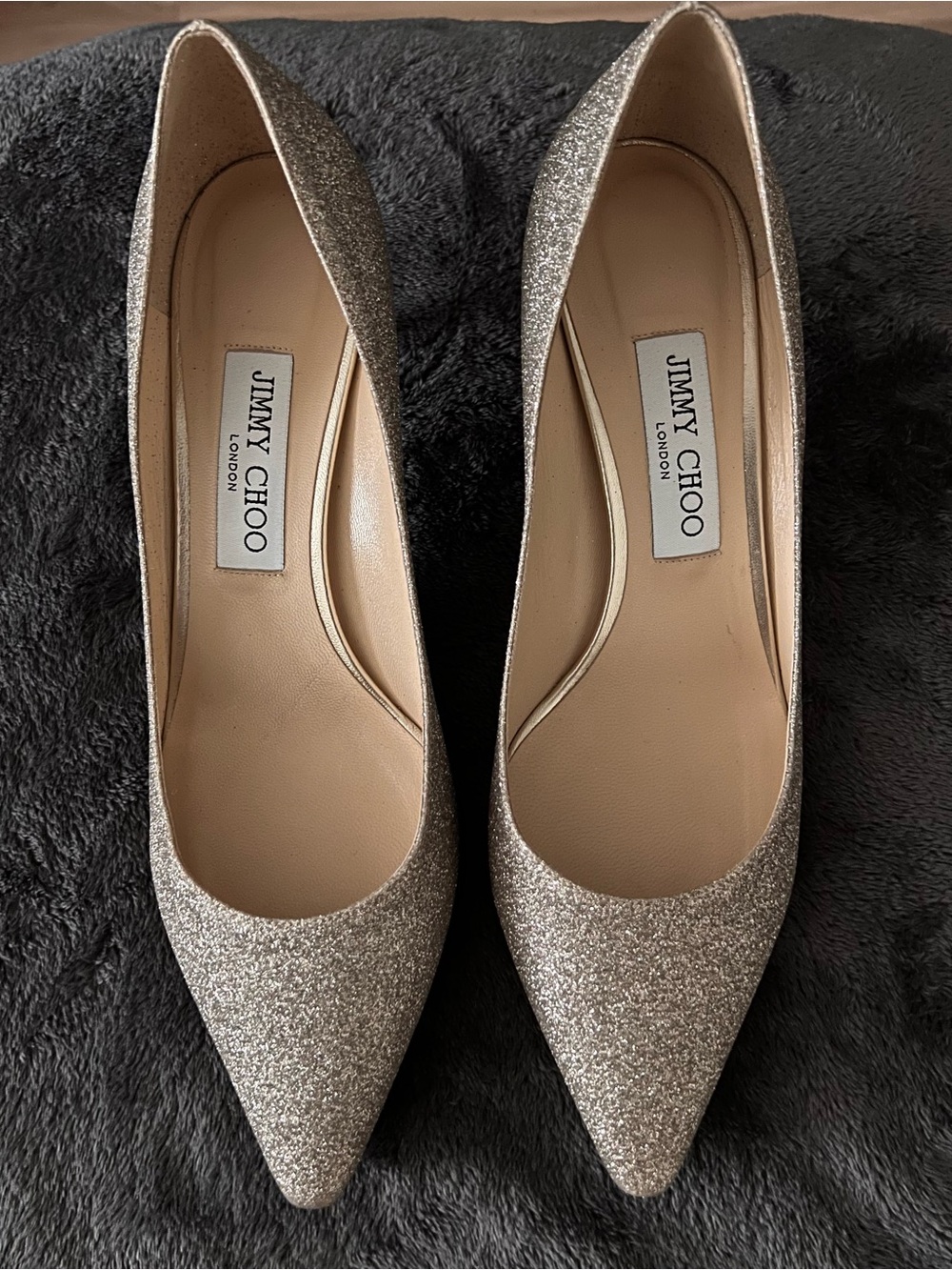 Jimmy Choo Glitter Pointed-Toe Pumps in Champagne Gold